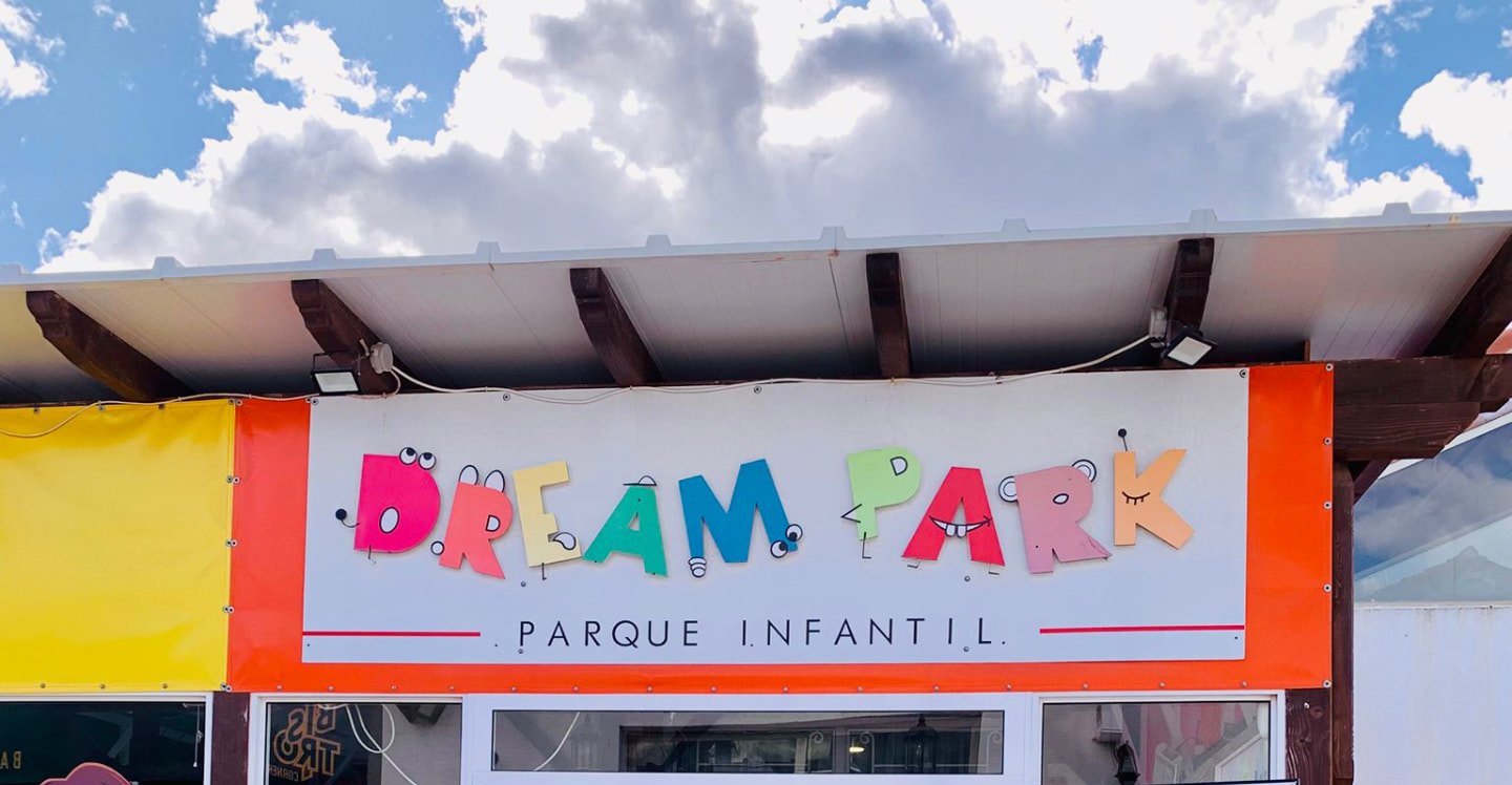 The colourful Dream Park sign above the entrance in Playa Flamenca