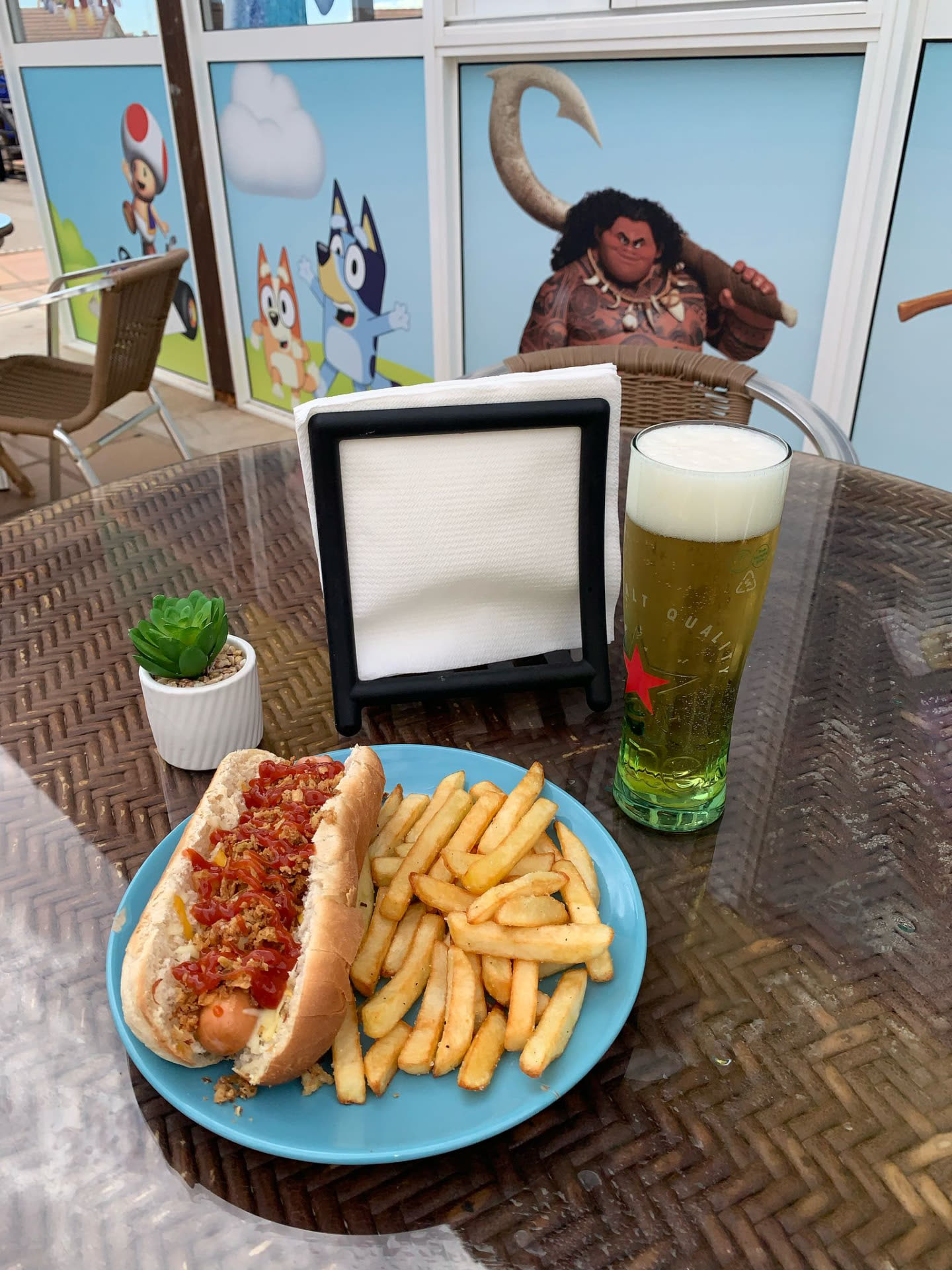 Hot dog, chips and a drink served at Dream Park