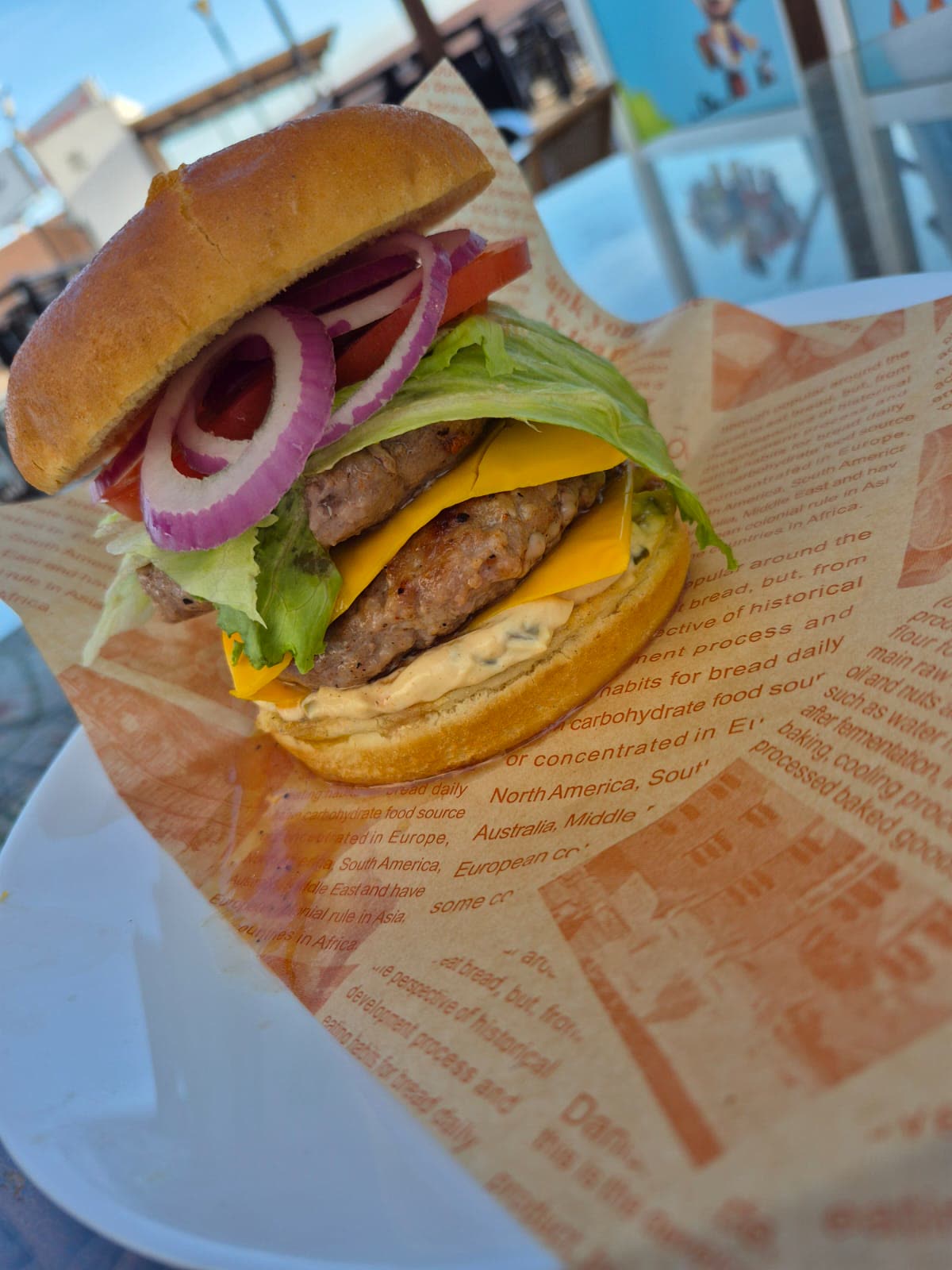 Homemade burger served at Dream Park