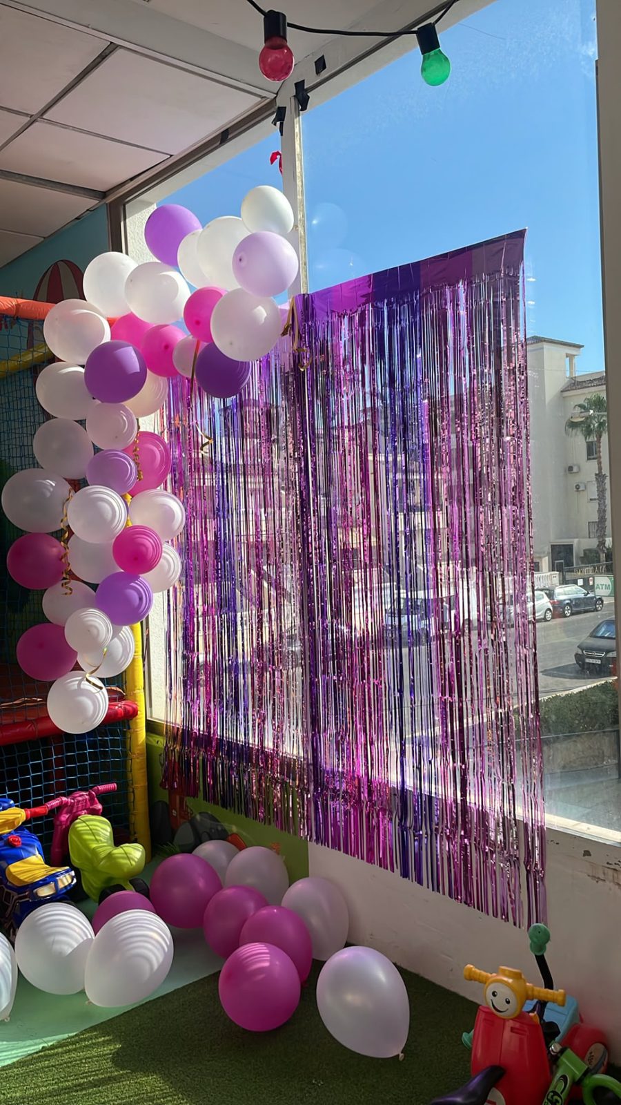 Balloon decorations prepared for a party at Dream Park
