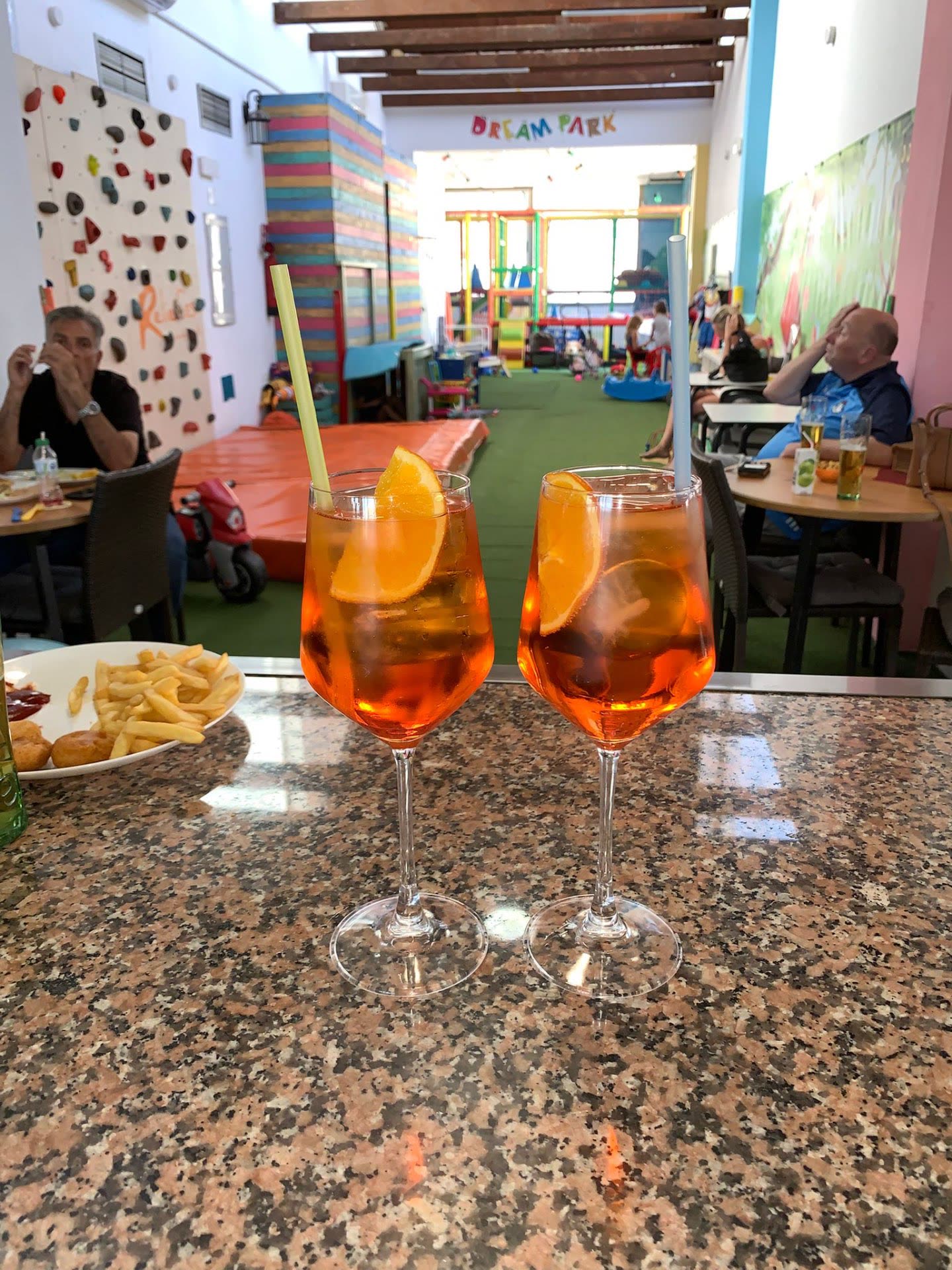 Drinks served with the Dream Park play area in the background