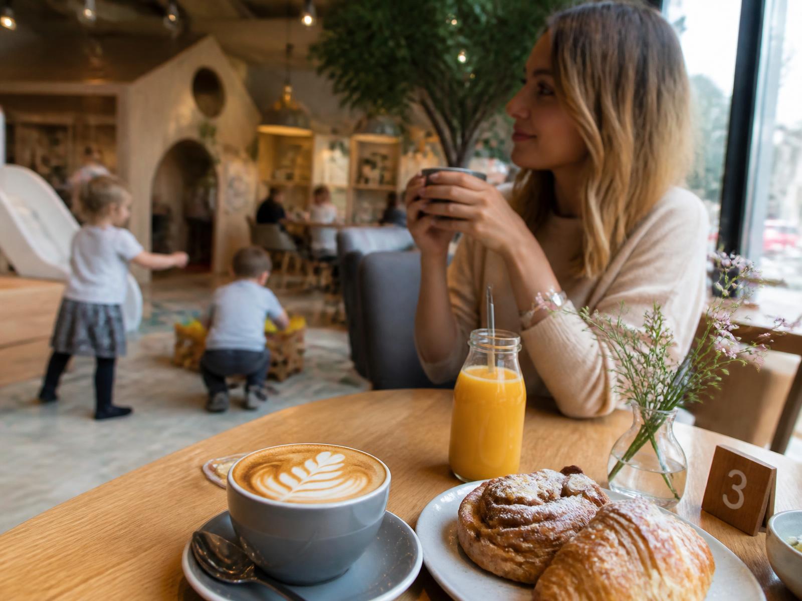 A parent enjoying a coffee at the café